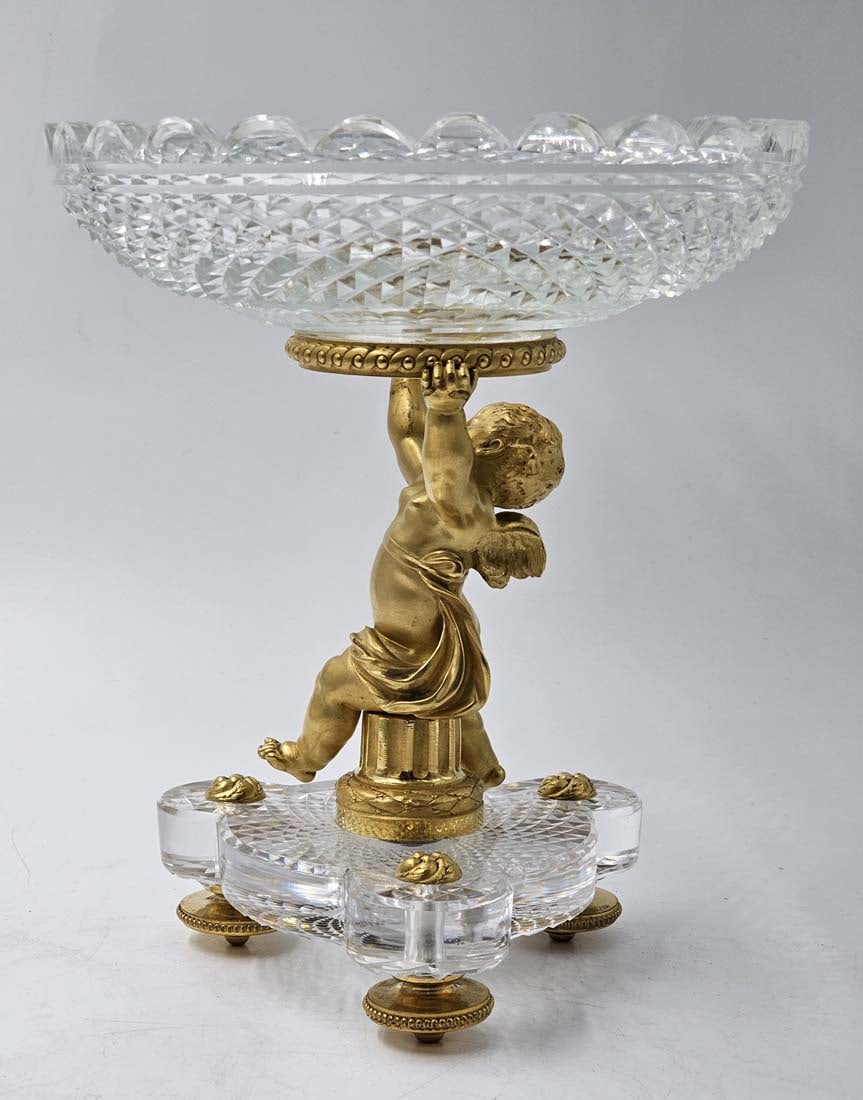 Pair Of 19th C. French Gilt Baccarat Figural Bronze With Baccarat Crystal Taza \ Centerpiece - 5