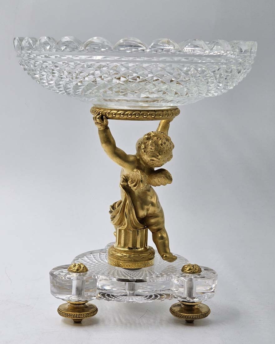 Pair Of 19th C. French Gilt Baccarat Figural Bronze With Baccarat Crystal Taza \ Centerpiece - 6