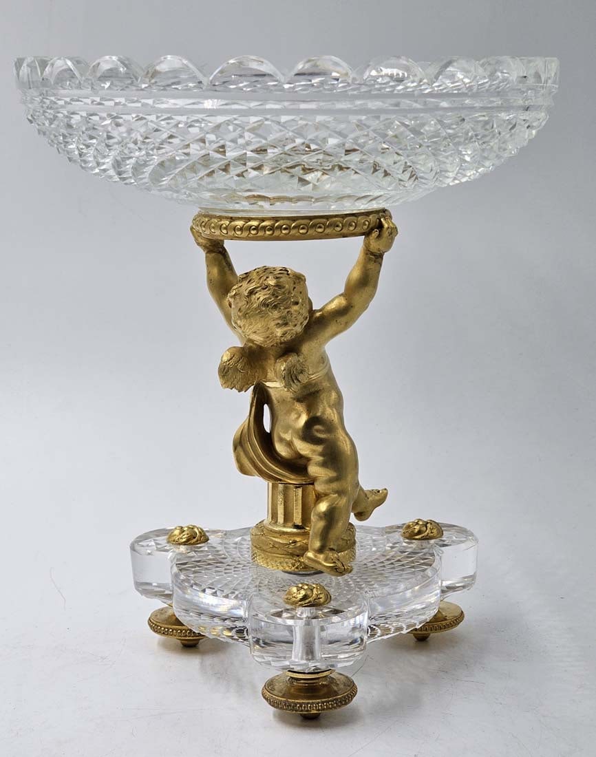 Pair Of 19th C. French Gilt Baccarat Figural Bronze With Baccarat Crystal Taza \ Centerpiece - 7