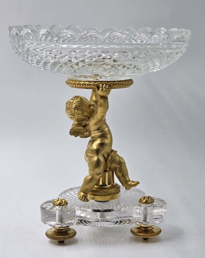 Pair Of 19th C. French Gilt Baccarat Figural Bronze With Baccarat Crystal Taza \ Centerpiece - 8