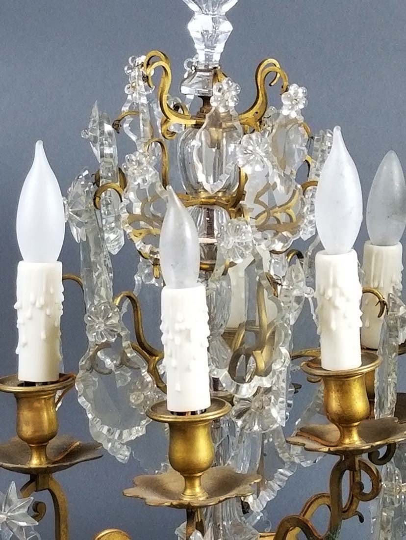 Pair of 19th C. Bronze and Crystal Candelabra Lamps - 4