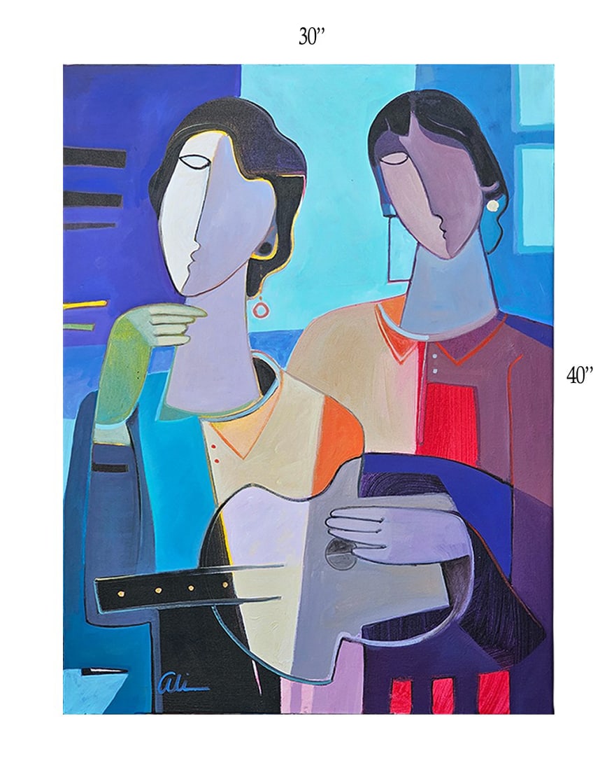 'Blue Harmony, Blue Forms' Acrylic On Canvas Painting, Signed (1 of 3)