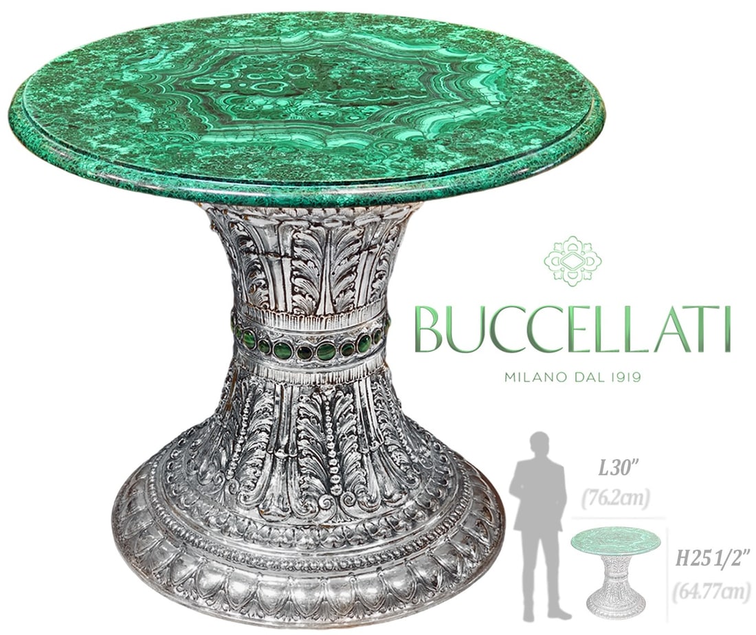 20th C. Italian Silver Large Buccellati Malachite Table (1 of 7)