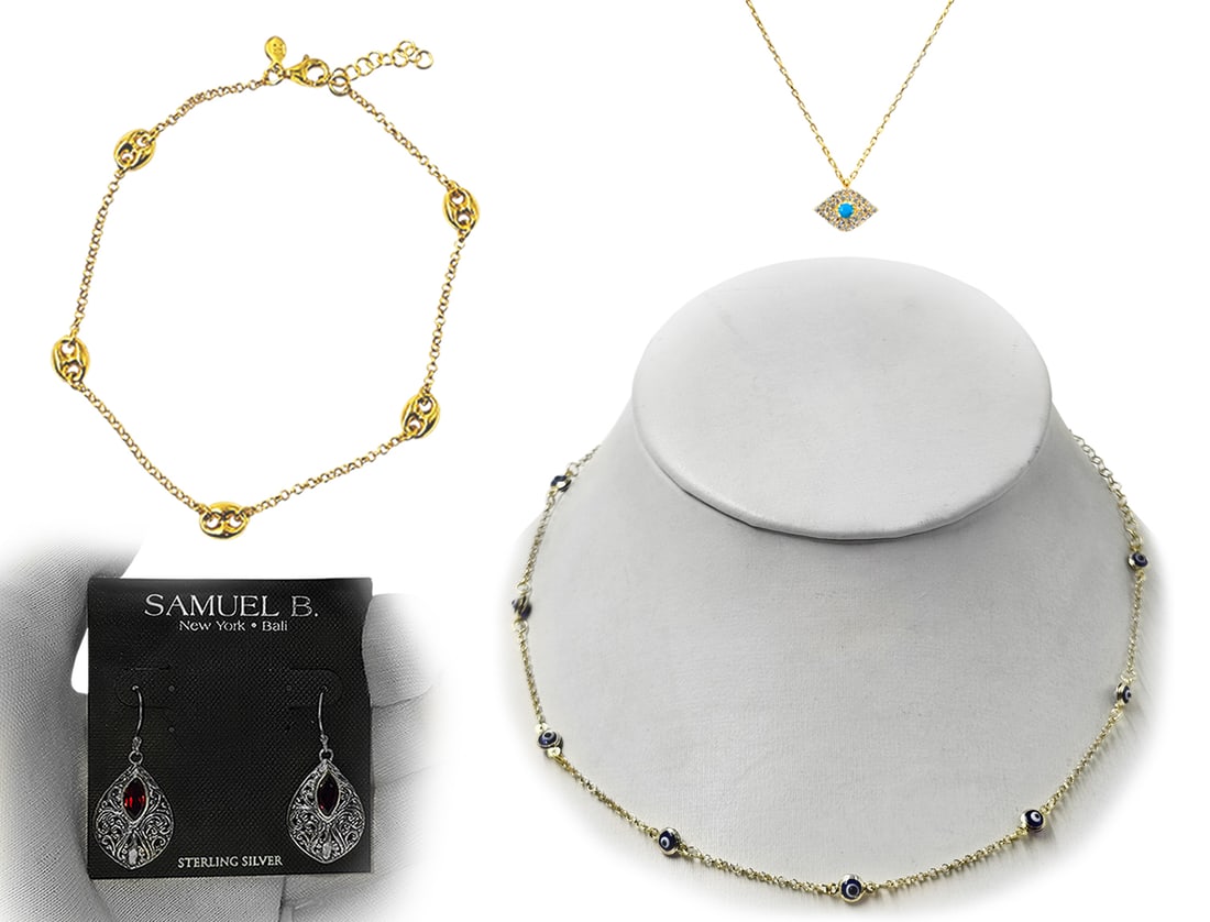 Lot Of Four Sterling Silver Women Earrings, Bracelet and 2-Necklaces (1 of 10)