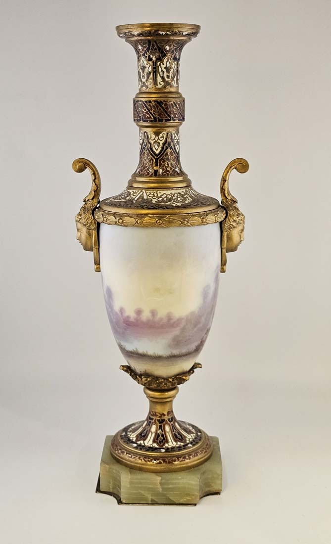 19th C. Bronze Mounted Figural French Hand Painted Sevres Baroque Urns, Signed - 13