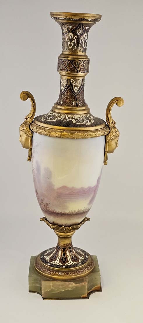 19th C. Bronze Mounted Figural French Hand Painted Sevres Baroque Urns, Signed - 20