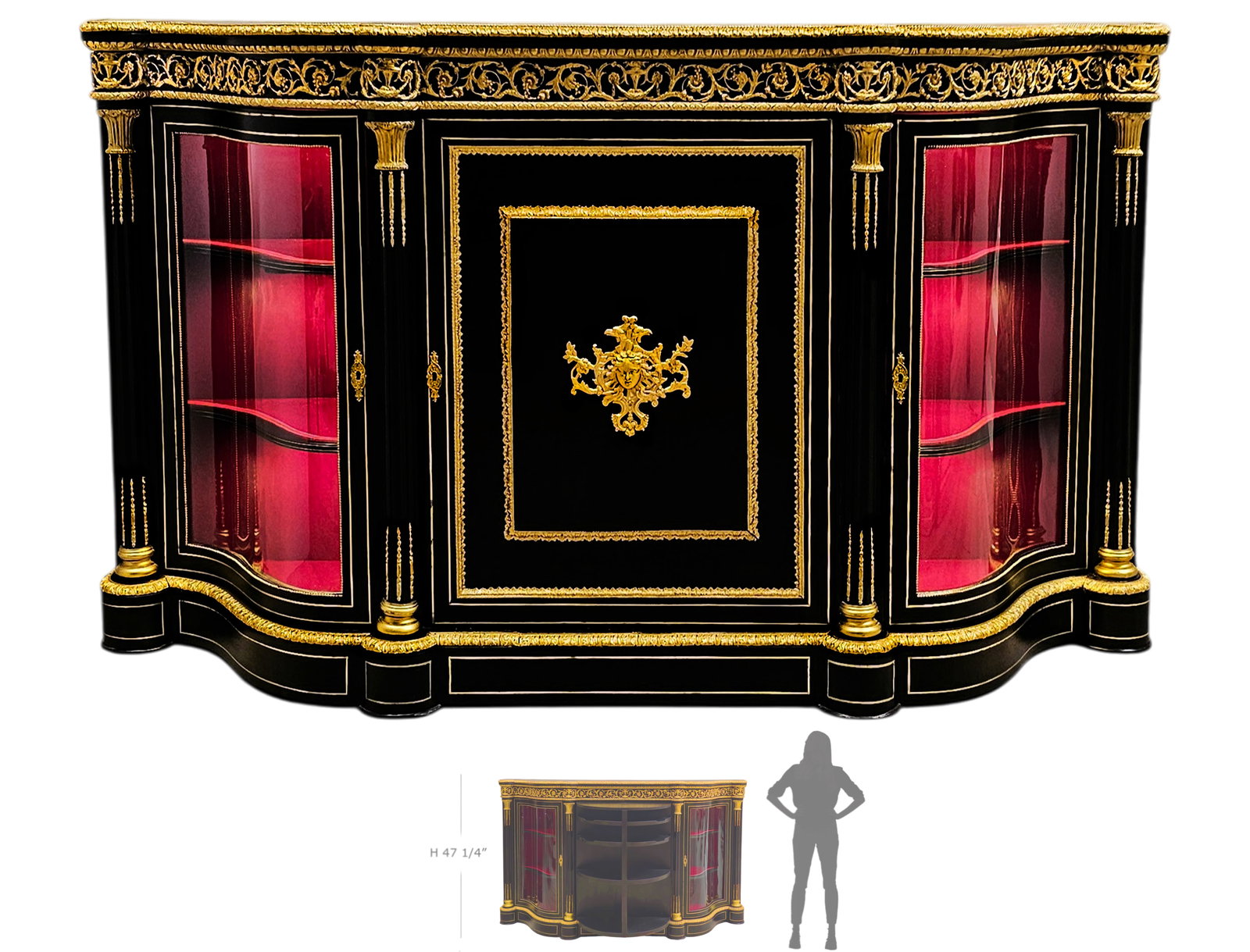 Large 19th C French Ebony’s Bronze Mounted Vitrine / Cabinet Lazy Susan Multi-Tier Mirror Shelf (1 of 5)