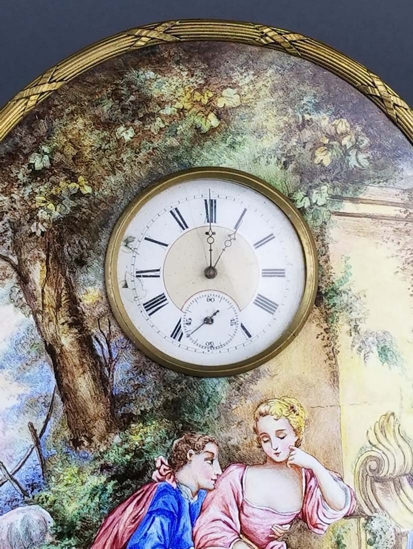 Large Austrian Viennese Enamel Table Clock, 19th C. - 2