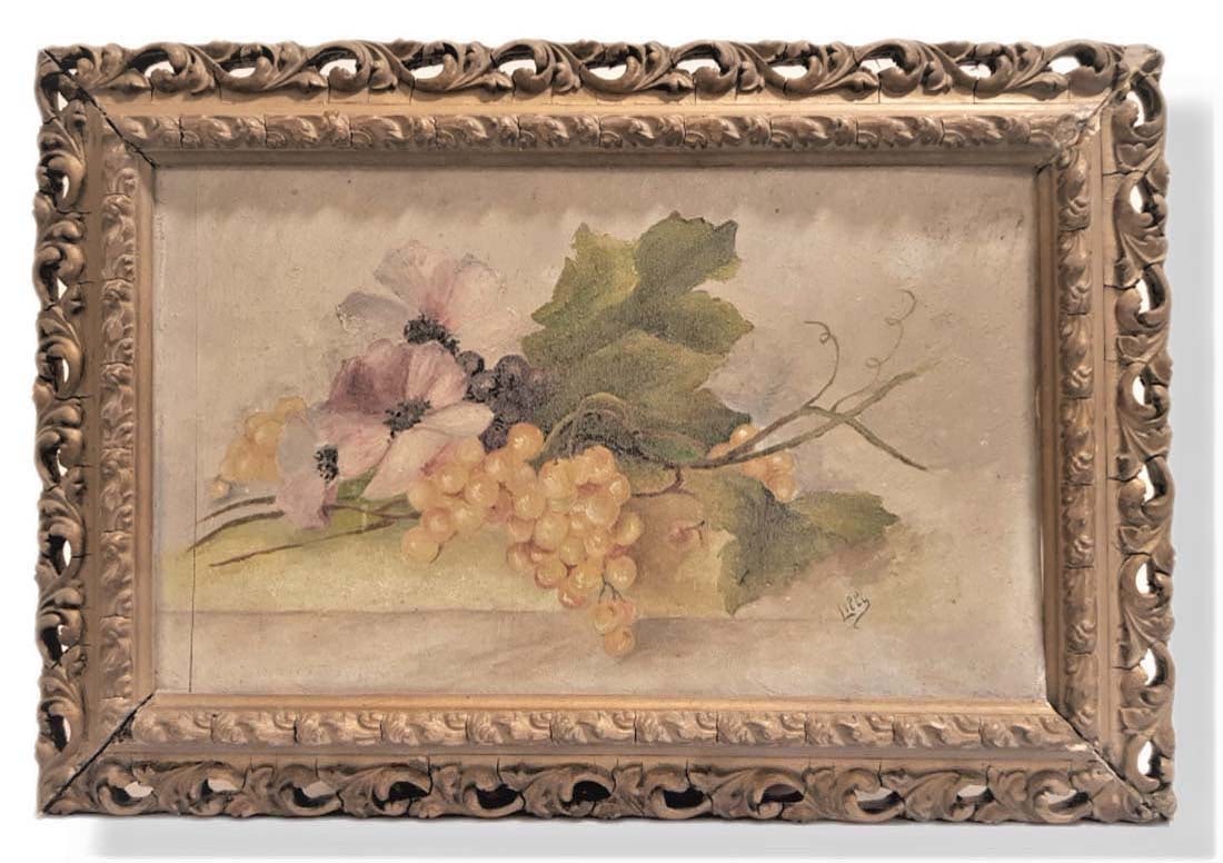 Signed Oil On Painting On Board ' Still Life ' Centennial Grapes & Flowers (1 of 4)