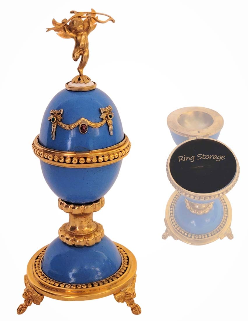 Fine Faberge Style Figural Bronze and Enamel Egg: Fine Faberge Style Figural Bronze and Enamel Egg. H 9" x W 4"