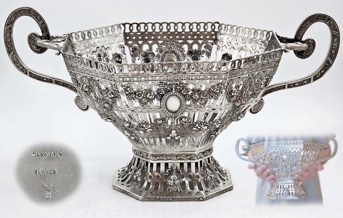 Large Early 20th Century 800 German Silver (1562g) Centerpiece Basket (1 of 9)