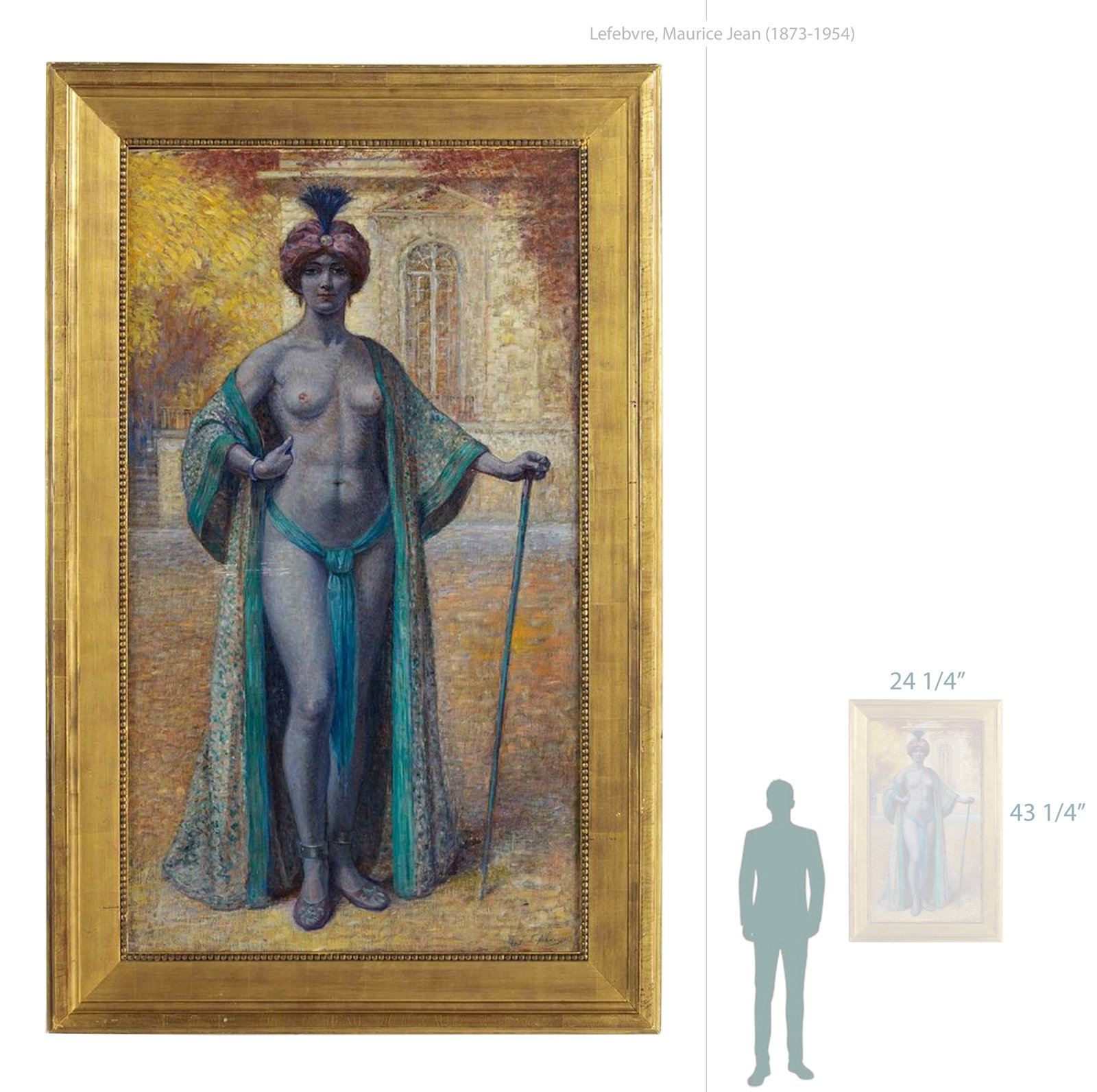 Orientalist Standing Female Nude By Maurice Jean Lefebvre (1873-1954): Orientalist Standing Female Nude By Maurice Jean Lefebvre (1873-1954). 43 1/4" x 24 1/4"