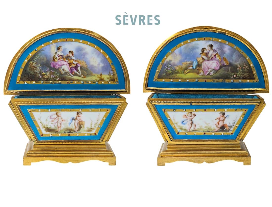 19th C. French Sevres Porcelain Figural Planters: 19th C. French Sevres Porcelain Figural Planters. H 7 7/8" x W 3" x L 7 1/2"