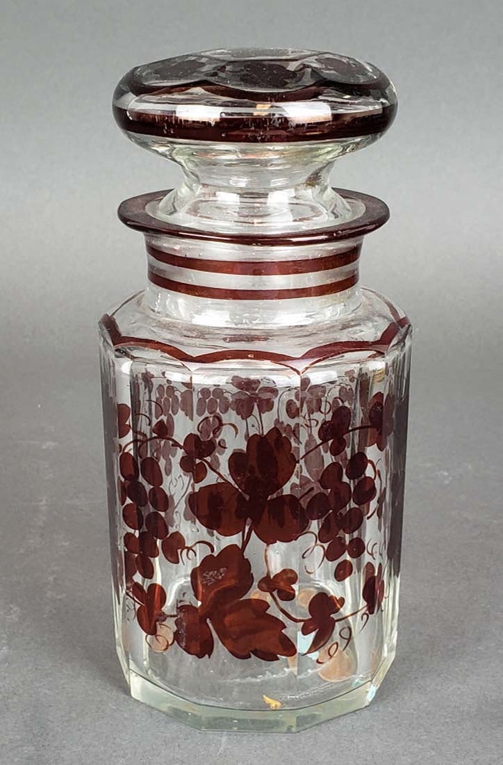 Bohemian Glass Lidded Jar: Bohemian Glass Lidded Jar. H 6 1/2" x W 3"
