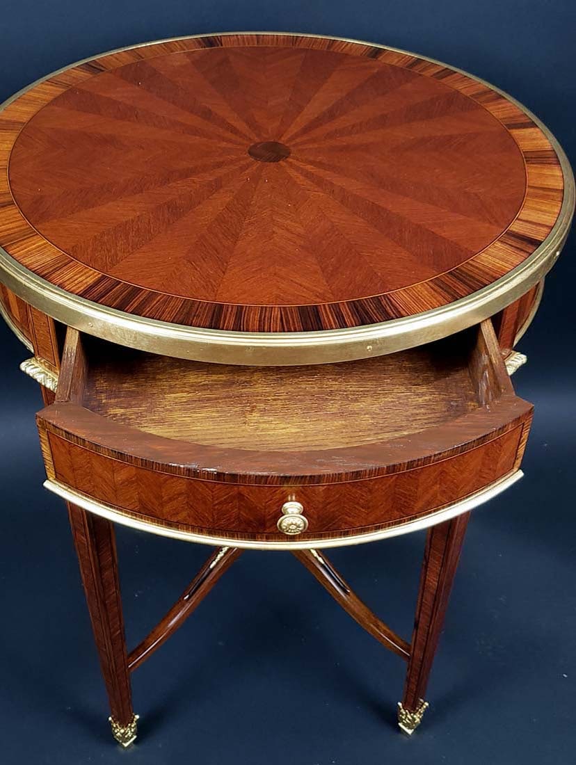 French Gilt Bronze Mounted Kingwood Rosewood & Parquetry Round Table Louis XVI Style, Circa 1890 - 3