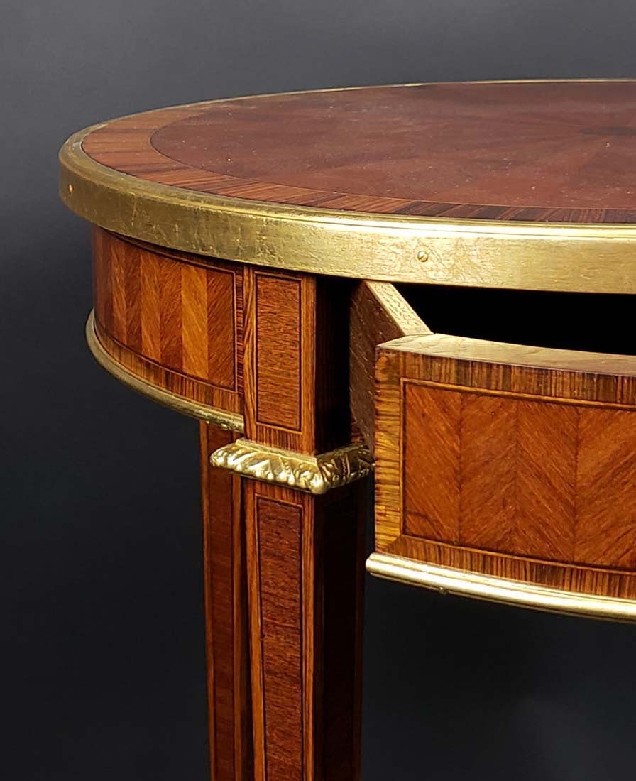 French Gilt Bronze Mounted Kingwood Rosewood & Parquetry Round Table Louis XVI Style, Circa 1890 - 4