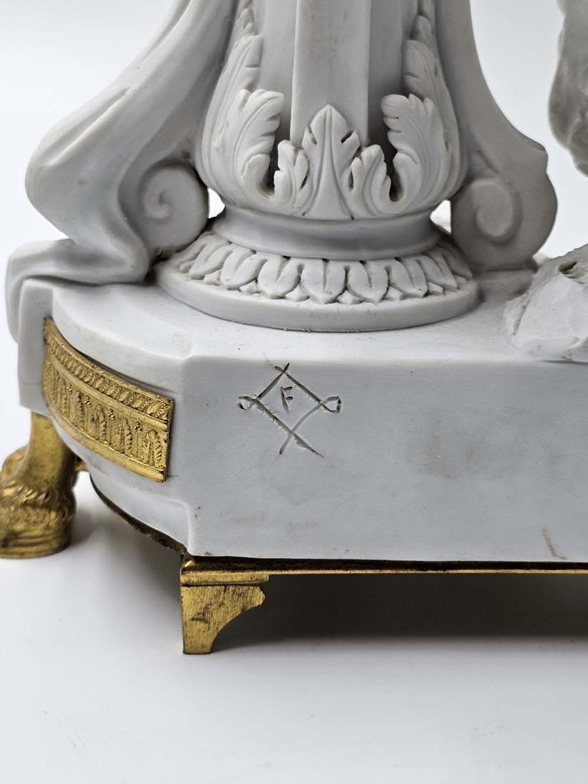 Signed 18th C. Sevres Neoclassical Bisque Porcelain Clock Set - 11