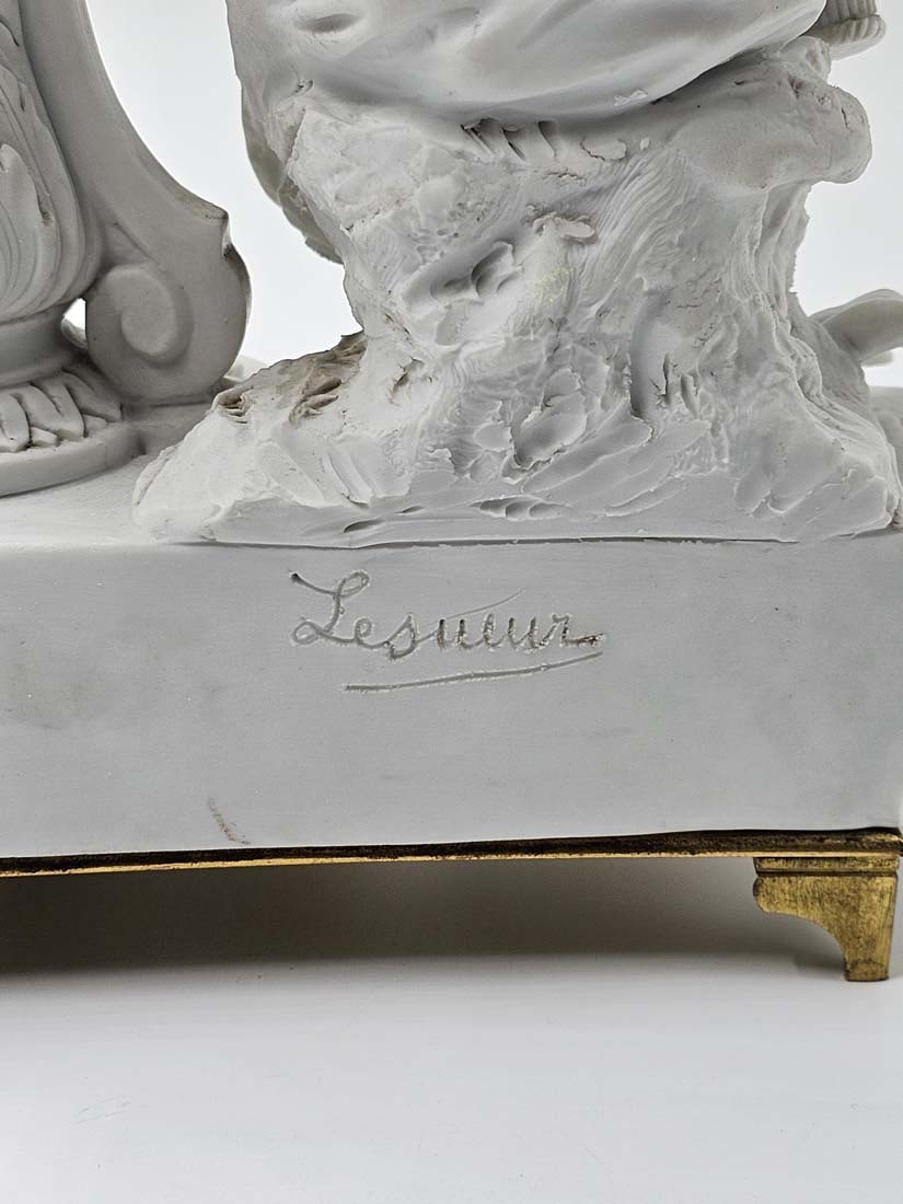 Signed 18th C. Sevres Neoclassical Bisque Porcelain Clock Set - 2
