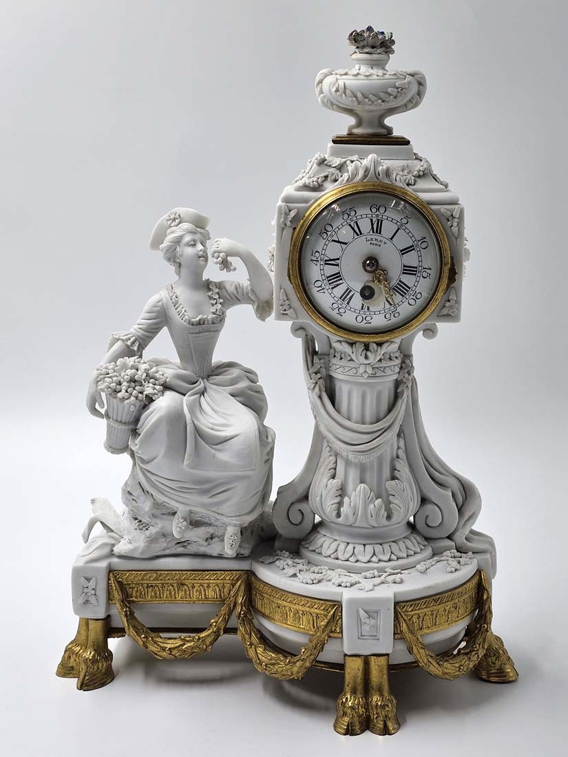 Signed 18th C. Sevres Neoclassical Bisque Porcelain Clock Set - 3