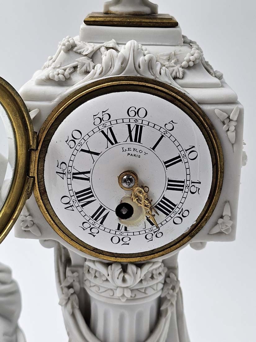 Signed 18th C. Sevres Neoclassical Bisque Porcelain Clock Set - 4