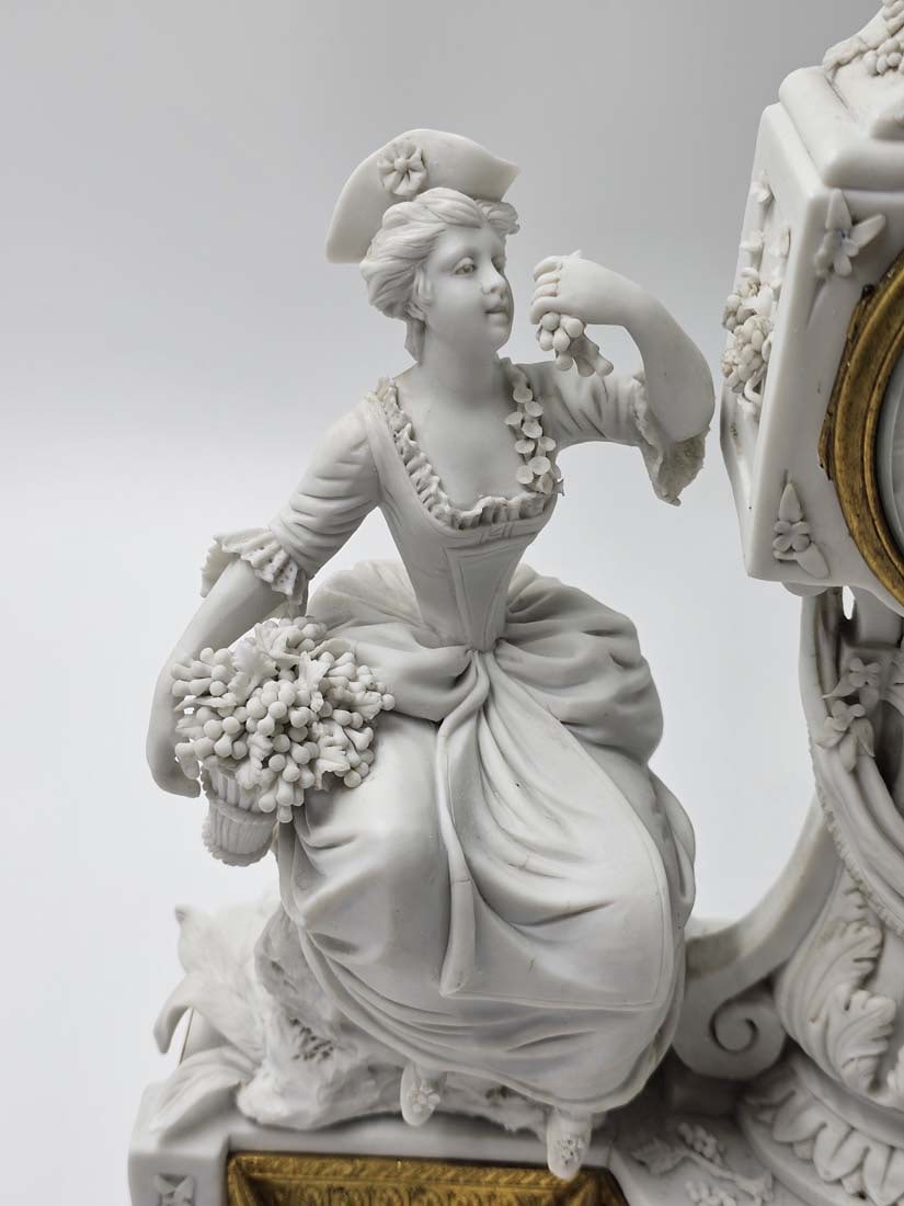 Signed 18th C. Sevres Neoclassical Bisque Porcelain Clock Set - 5
