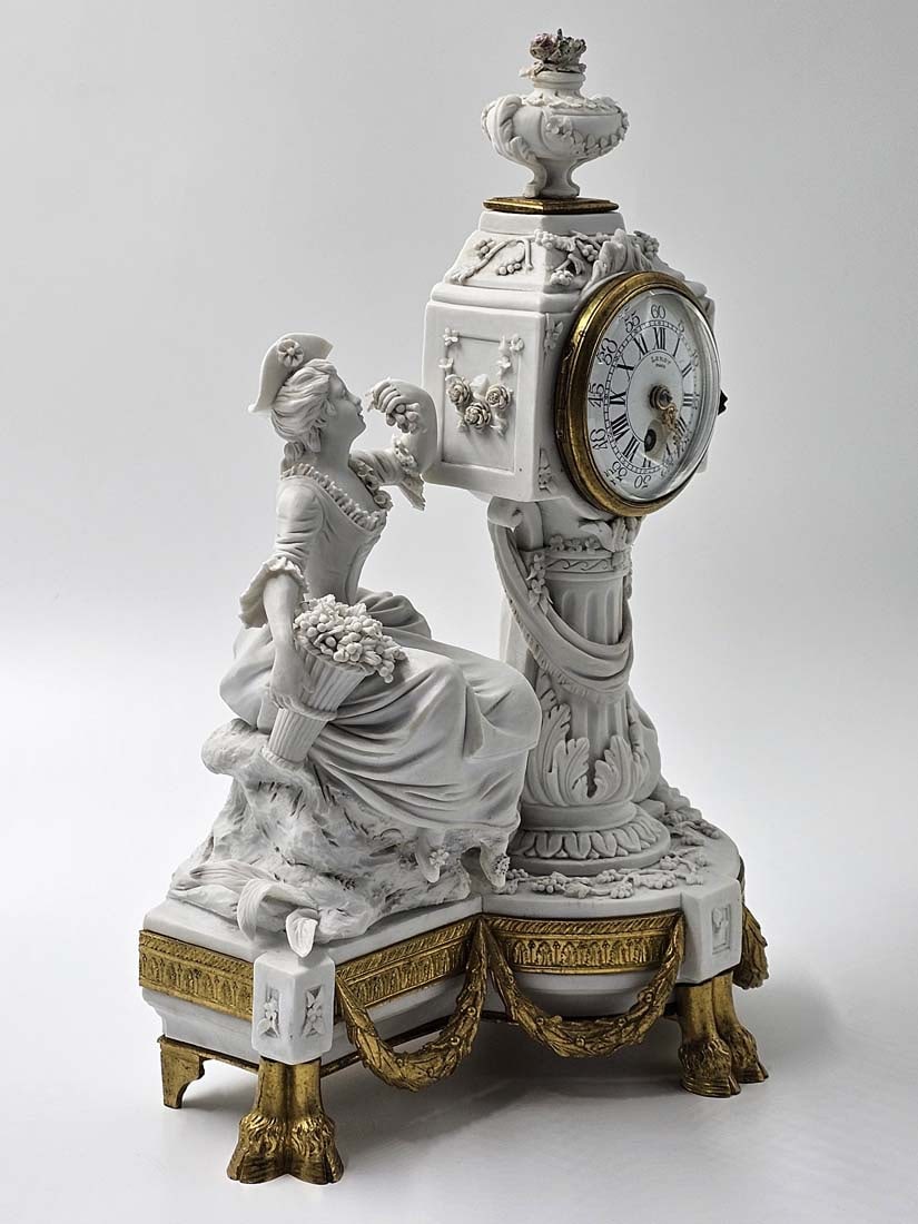 Signed 18th C. Sevres Neoclassical Bisque Porcelain Clock Set - 7