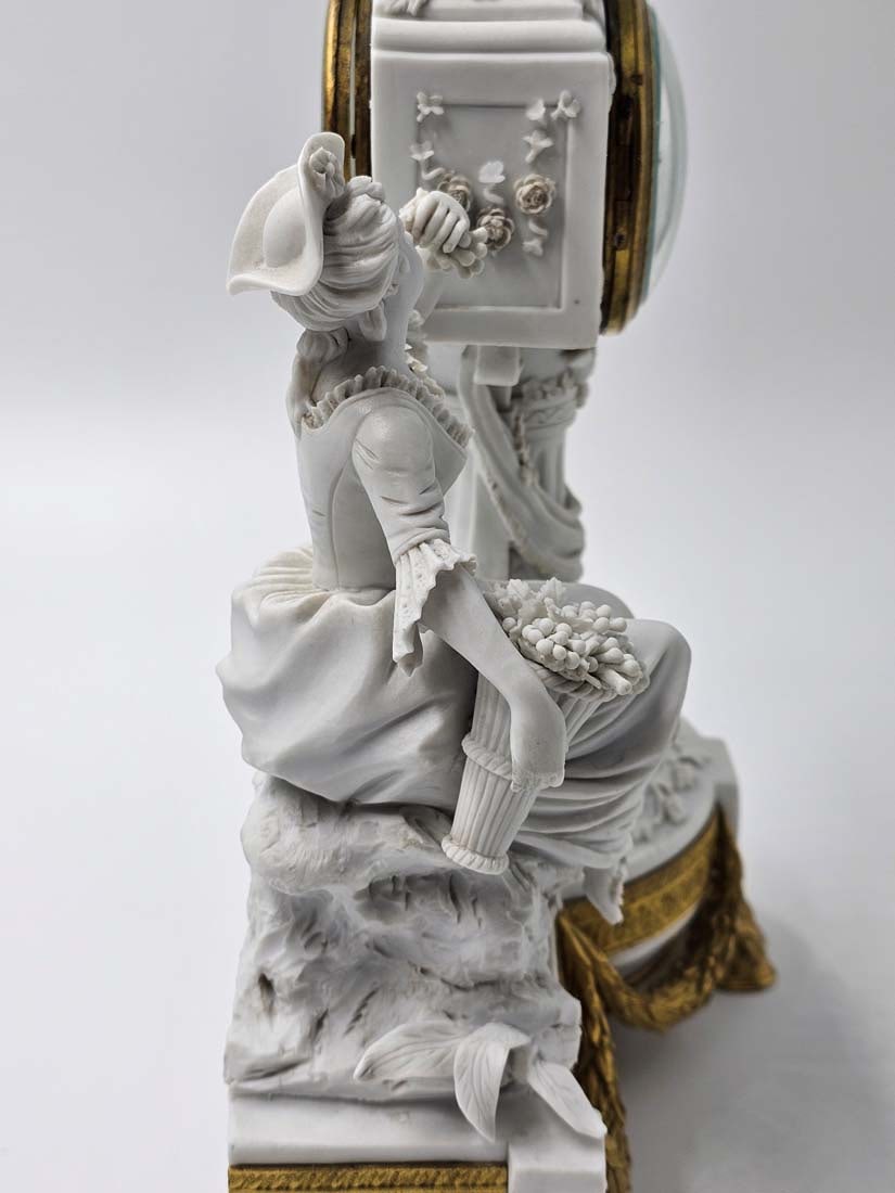 Signed 18th C. Sevres Neoclassical Bisque Porcelain Clock Set - 9