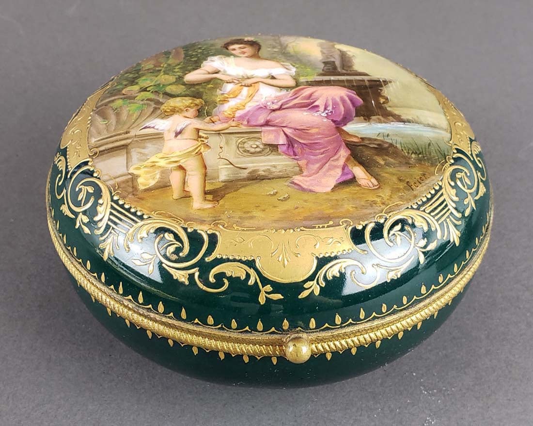 Royal Vienna Porcelain Box: Royal Vienna Porcelain Box. It measures H: 2 1/2" W: 5"