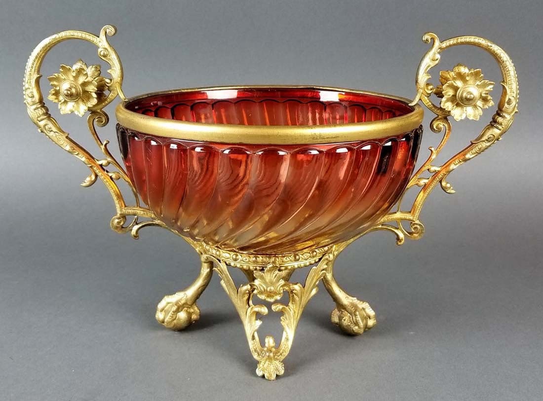 Bronze Mounted Baccarat Crystal Centerpiece: Bronze Mounted Baccarat Crystal Centerpiece. Measures H: 8 1/2" W: 13 1/4"