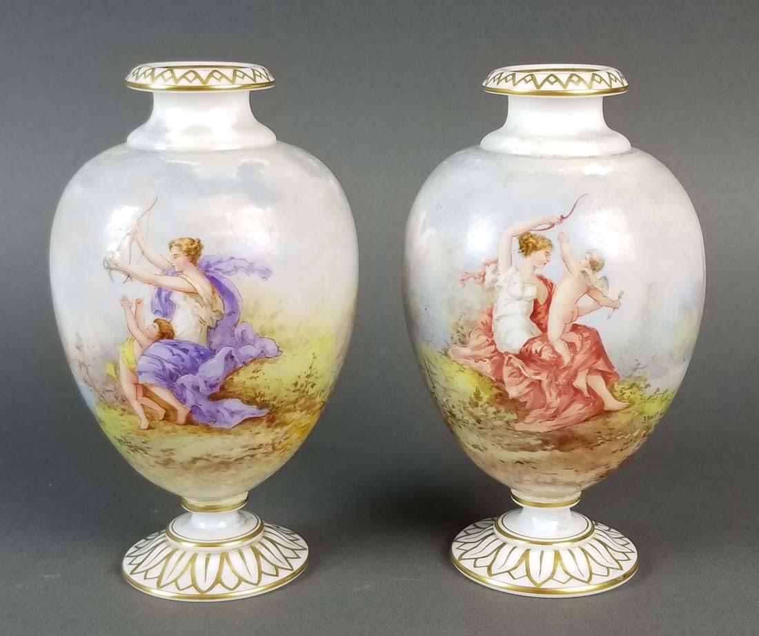 Pair of French Baccarat Opaline Vases: Pair of French Baccarat Opaline Vases. They measure H: 6 1/4" W: 3 1/2"
