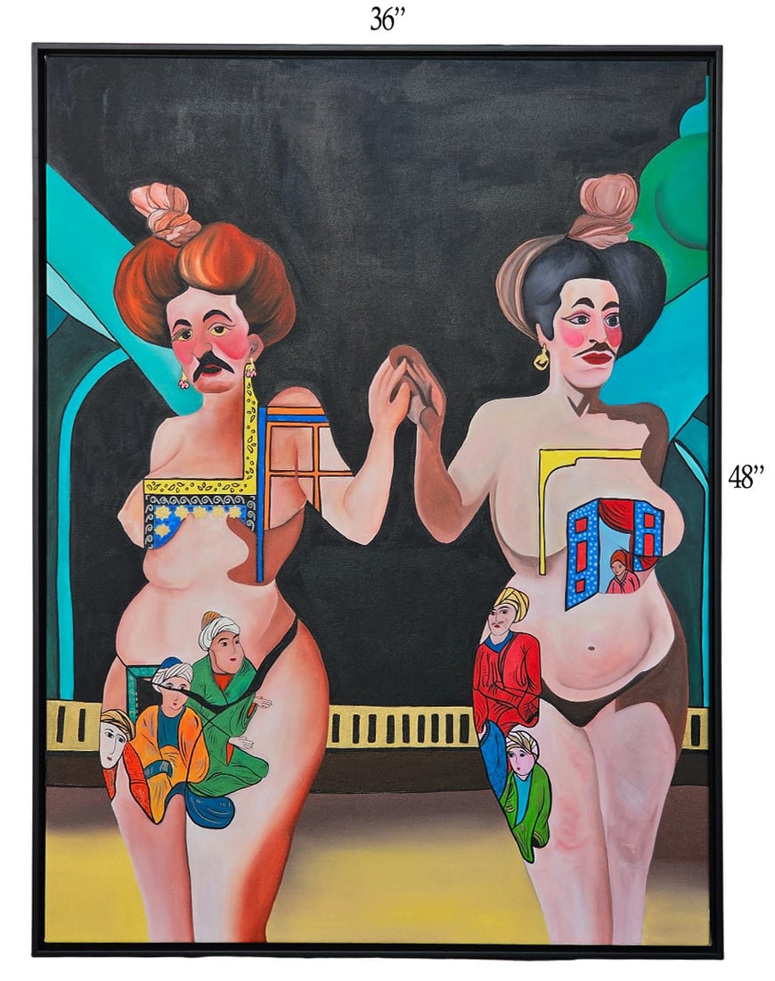 'Opposition III' Oil On Canvas Painting: 'Opposition III' Oil On Canvas Painting. 36" x 48" Signed by Ellie Shafiei (Iranian- American. b 1987). MFA Candidate, New York Academy of Art, Class of 2026. Ellie Shafiei is a multimedia artist,