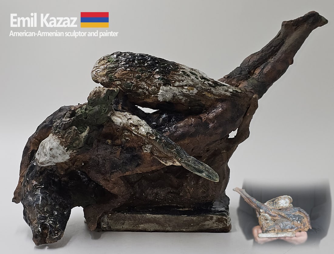 Armenian Emil Kazaz Sculpture: Emil Kazaz Sculpture. H 9 1/2" x W 8" x L 13"