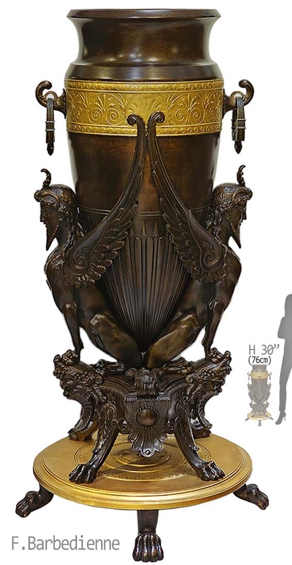 Very Large 19th C. Empire Patient Figural Vase Signed by F. Barbedienne: Very Large 19th C. Empire Patient Figural Vase Signed by F. Barbedienne. H 30" x W 13"