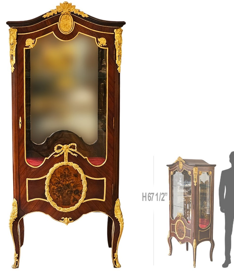 19th C. French Bronze Mounted Vitrine / Cabinet: 19th C. French Bronze Mounted Vitrine / Cabinet. H 67 1/2" x W 18" x L 29 1/2"