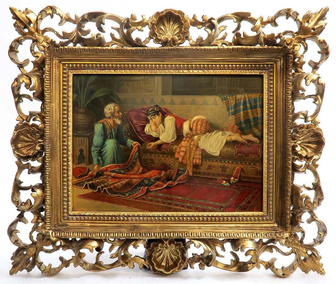 Monumental Orientalist Berlin KPM Plaque: Monumental Orientalist Berlin KPM Plaque. The frame measures 25 1/2" x 22" and the plaque measures 16" x 12"