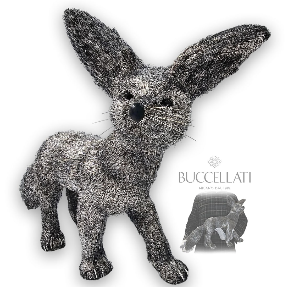Large Mario Buccellati (1,961g) Life Size Figural Fennec Fox: Large Mario Buccellati (1,961g) Life Size Figural Fennec Fox. H 14" x W 5 1/2" x L 19"