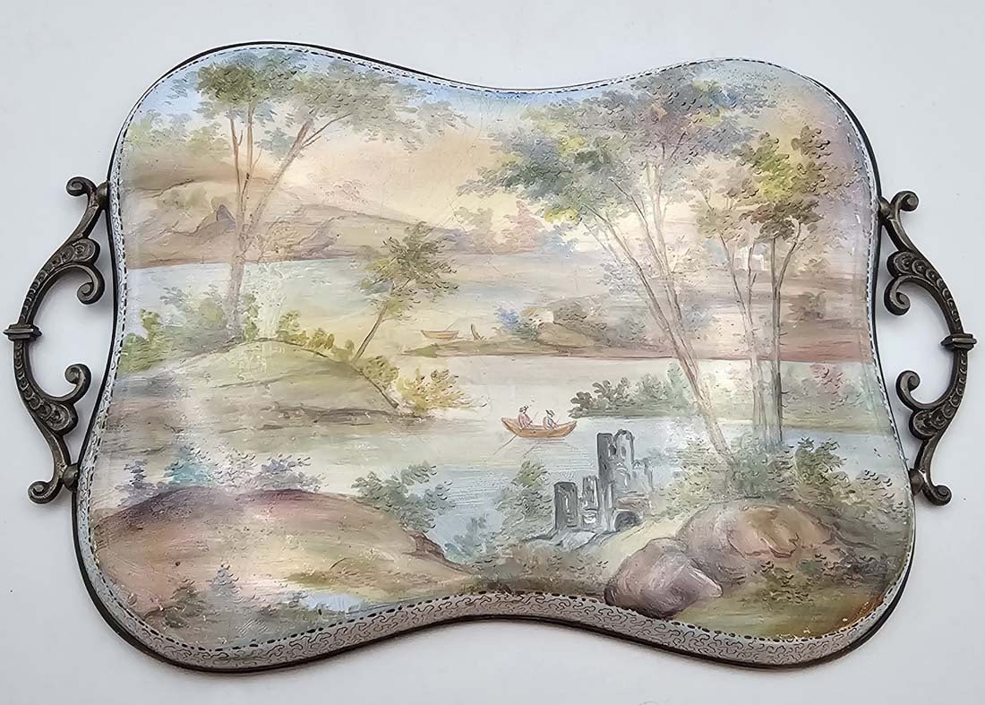 19th C. Viennese Enamel Tray On Silver - 2