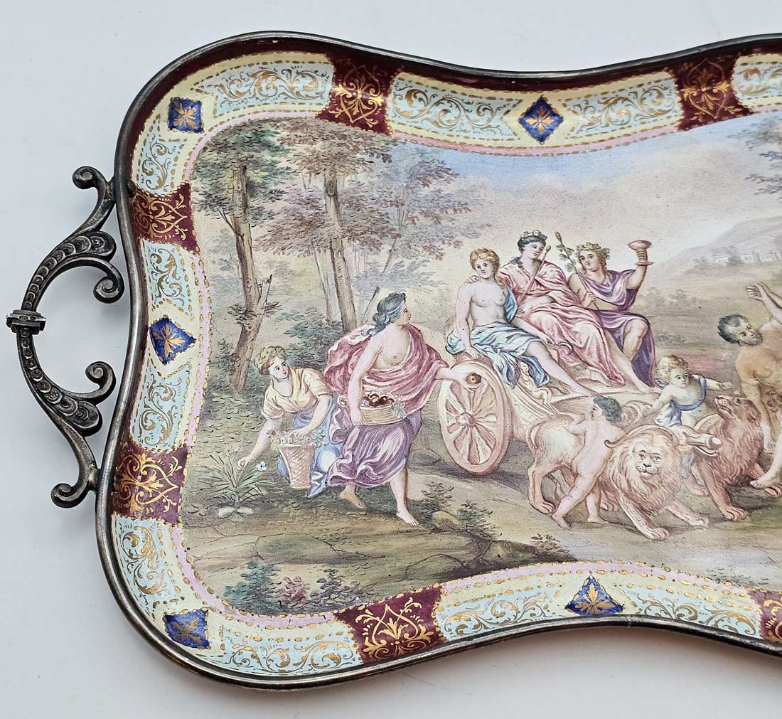 19th C. Viennese Enamel Tray On Silver - 3