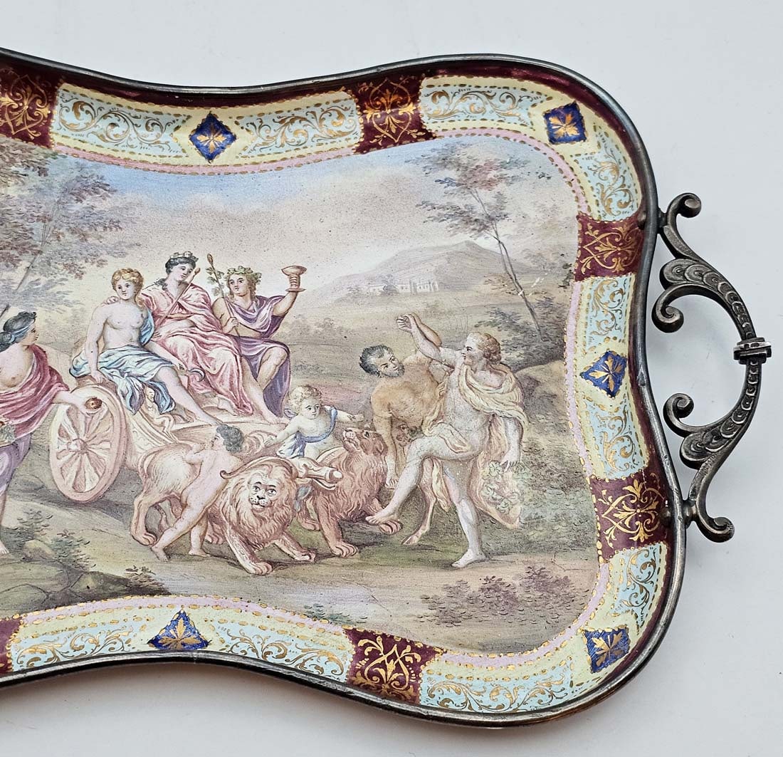 19th C. Viennese Enamel Tray On Silver - 4