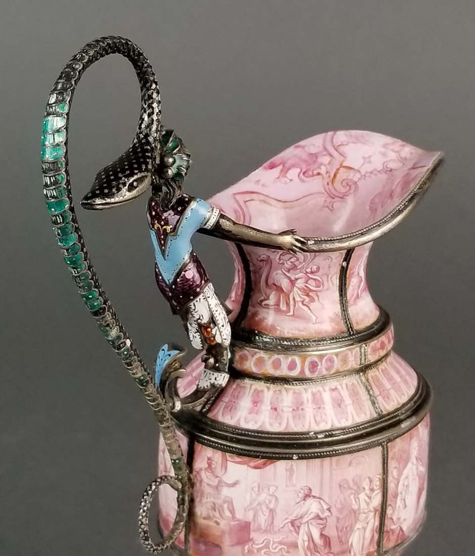 Large Austrian Viennese Enamel on Silver Vase - 2