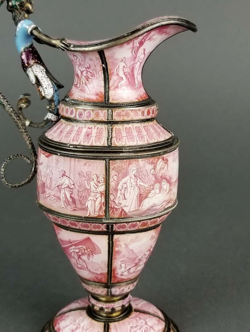 Large Austrian Viennese Enamel on Silver Vase - 3