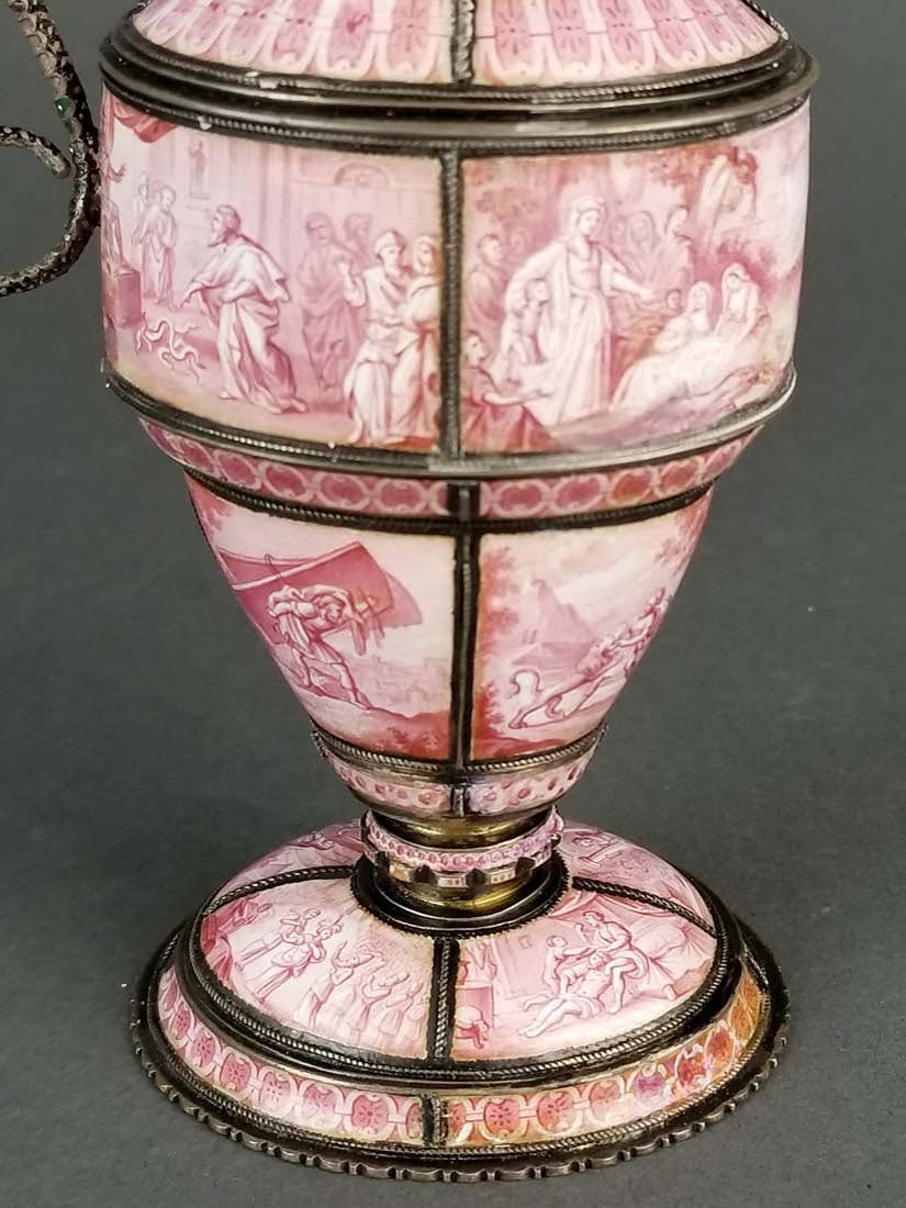 Large Austrian Viennese Enamel on Silver Vase - 4