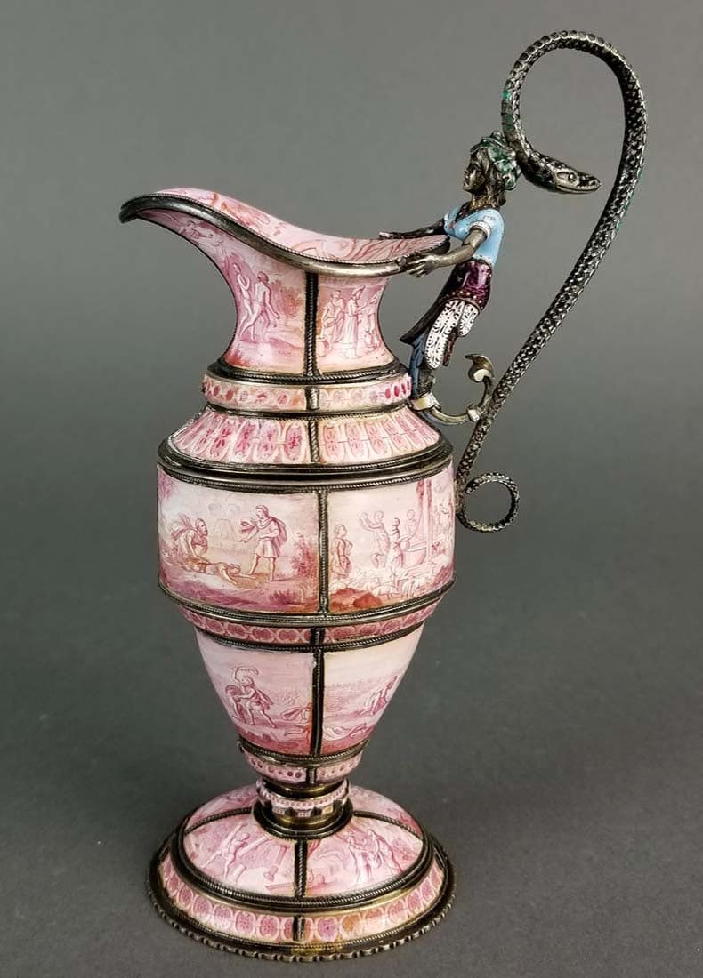 Large Austrian Viennese Enamel on Silver Vase - 5