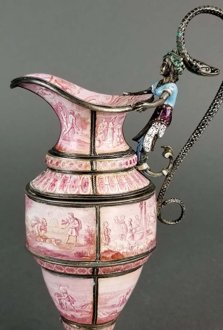 Large Austrian Viennese Enamel on Silver Vase - 6