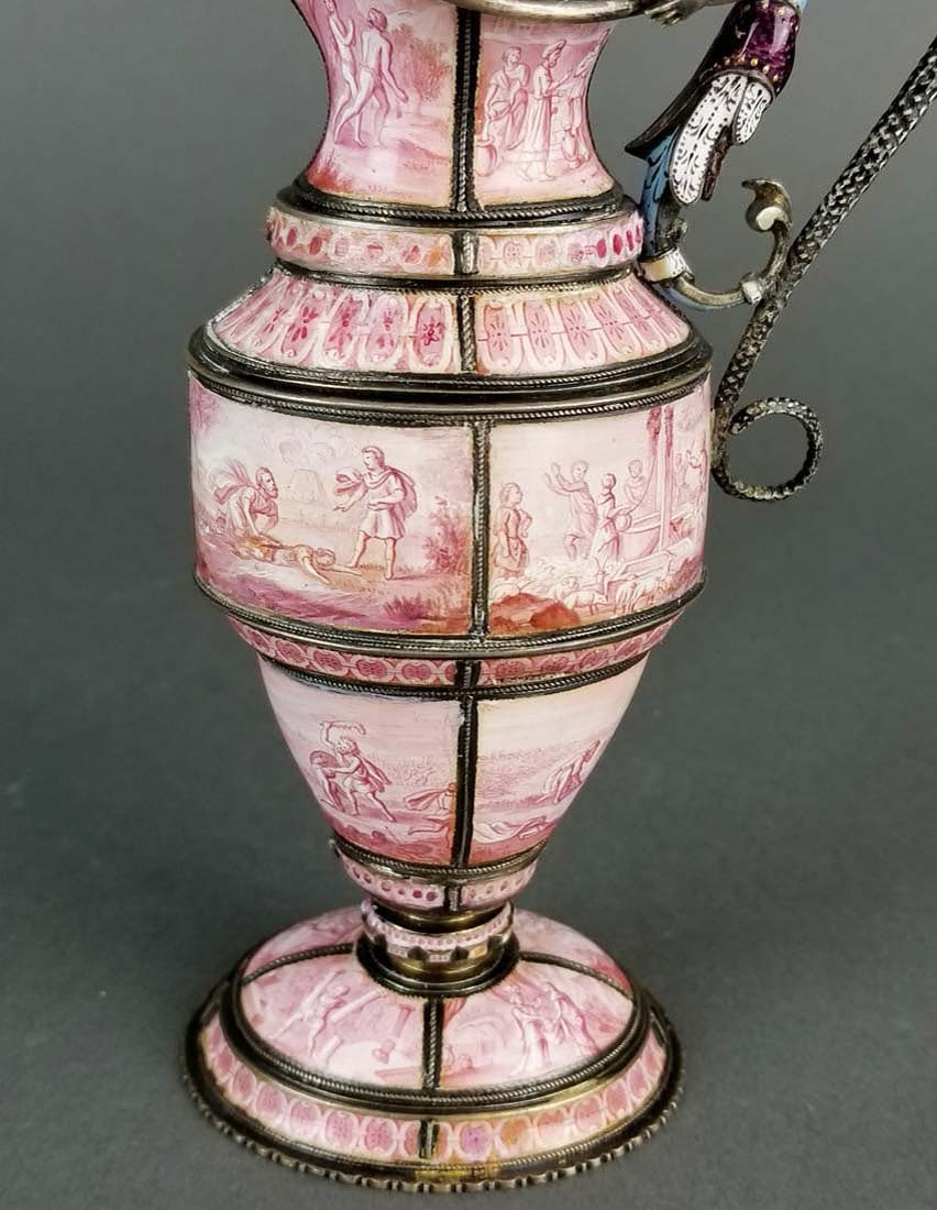 Large Austrian Viennese Enamel on Silver Vase - 7