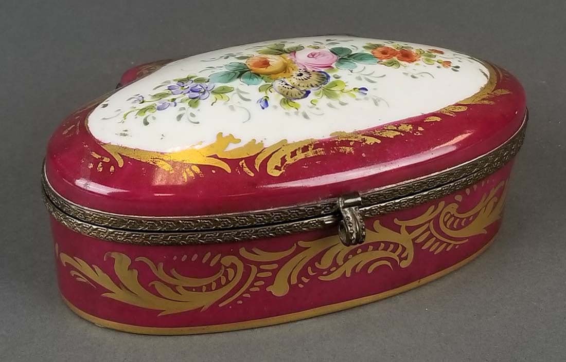 Sevres French Porcelain Jewelry Box: Sevres French Porcelain Jewelry Box. Measures H: 2 1/2" W: 6 1/4"