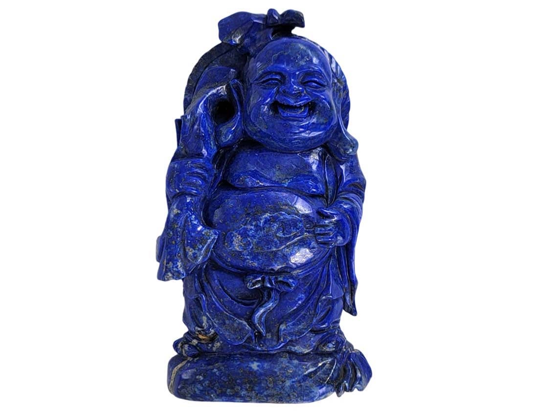 Chinese Lapis lazuli figure of a buddha: Chinese Lapis lazuli figure of a buddha. H 6 1/2" x X L 3 1/2" x W 1 1/2"