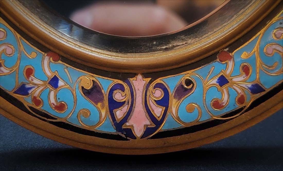 19th C. French Champleve Enamel Bronze Mirror - 3