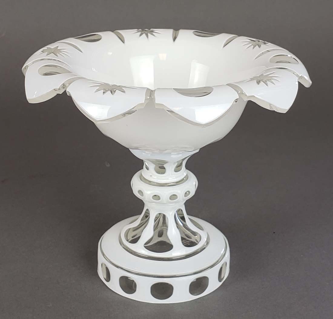White Bohemian Vase: White Bohemian Vase. Measures H: 5 1/2" W: 6 1/2"
