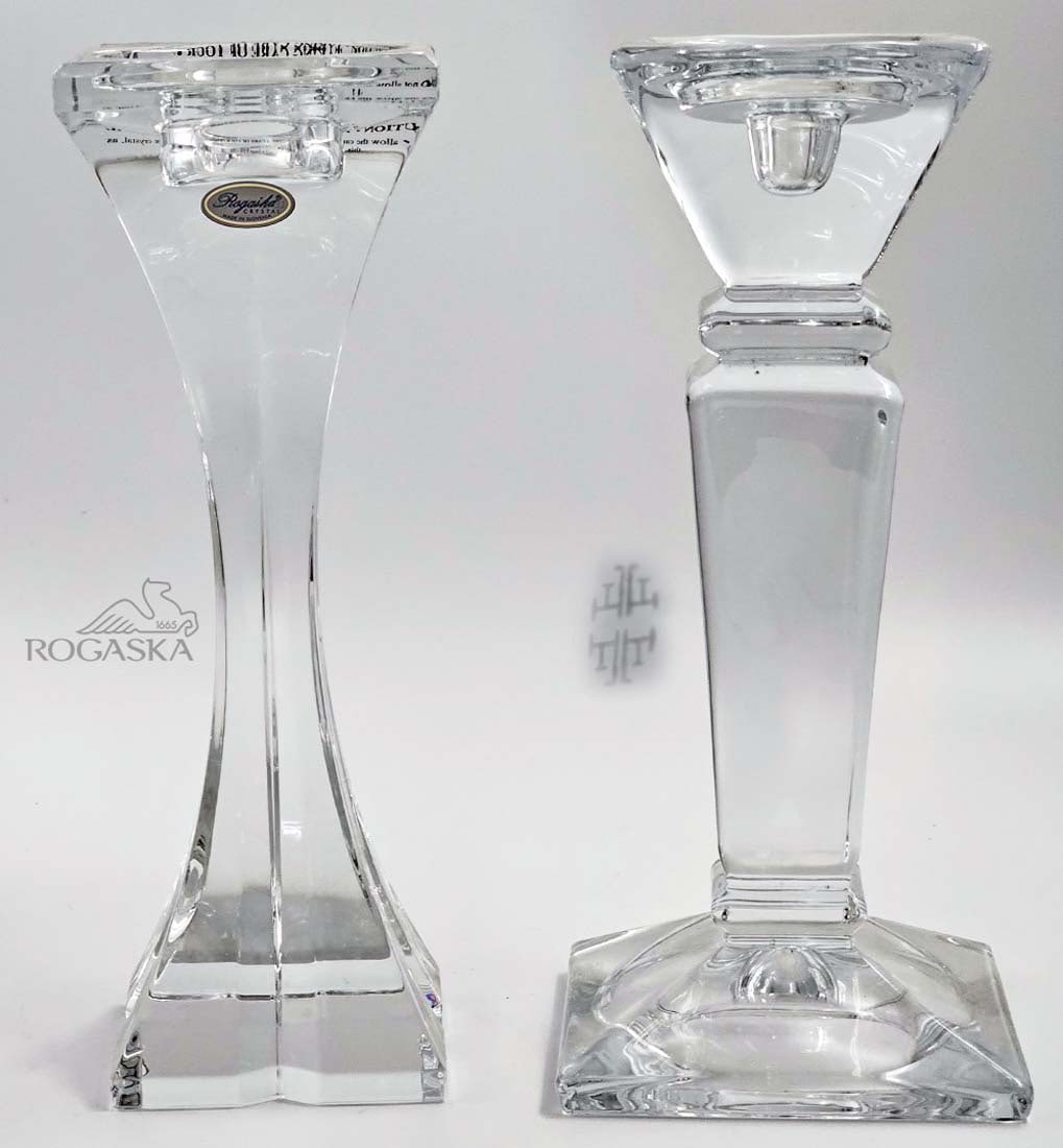 Lot Of Two Crystal Candlesticks, Marked & Stamped: Lot Of Two Crystal Candlesticks, Marked & Stamped. Rogaska: H 10 x W 3 1/2" \ Other Candlestick: H 10" x W 4 1/2"